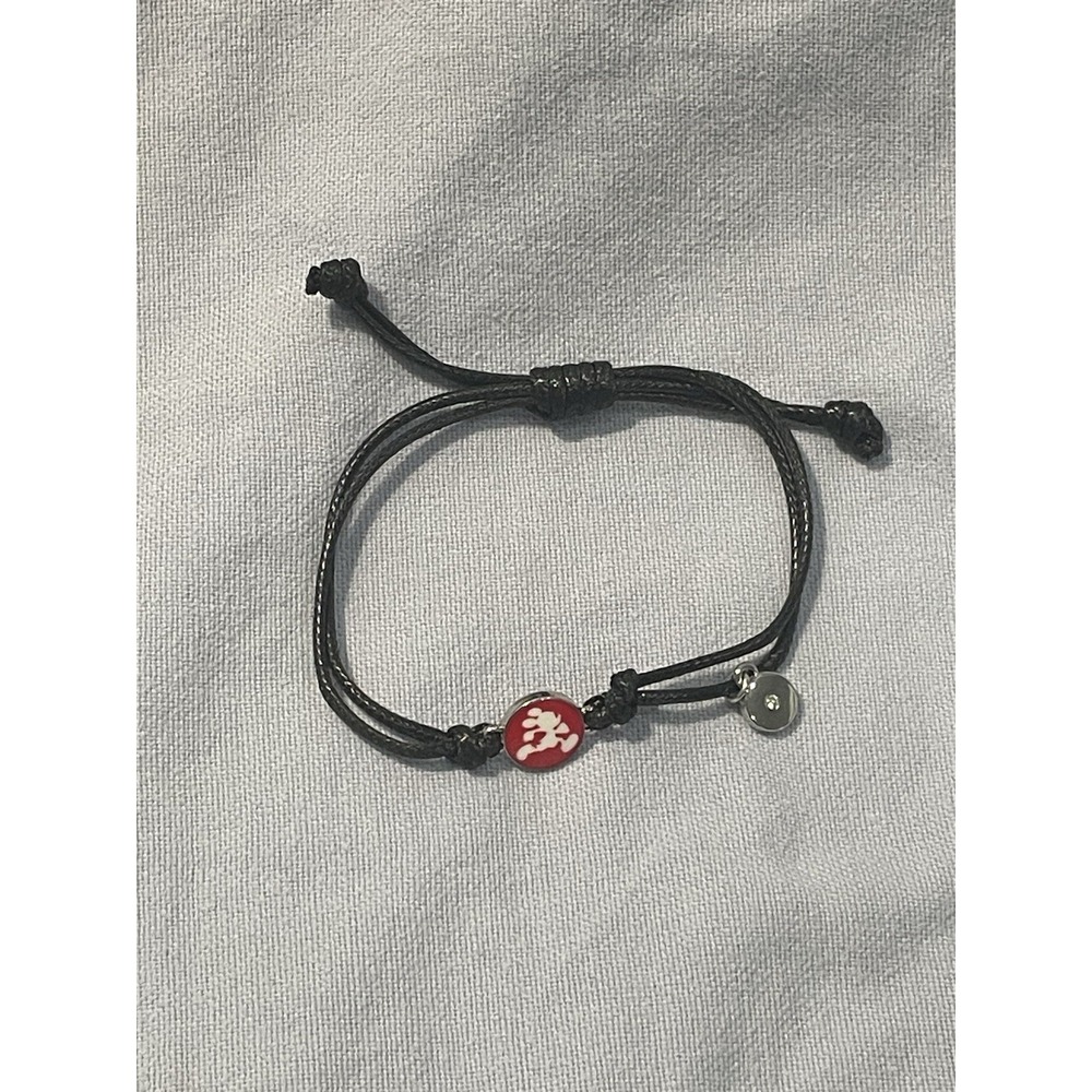 Walt Disney RunDisney Black Cord Adjustable Bracelet w/ Red Mickey Charm